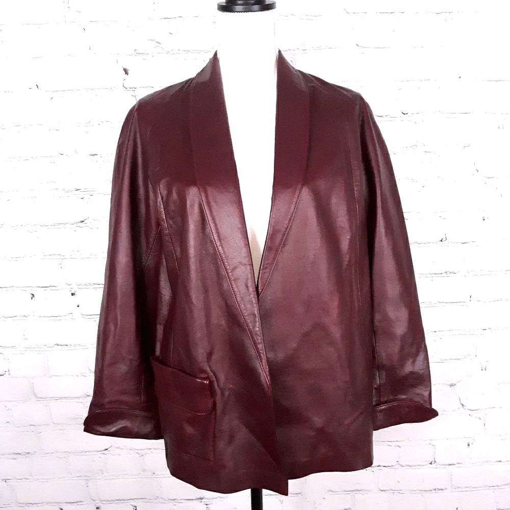 VINTAGE Wmns Burgundy Leather Minimalist Jacket L